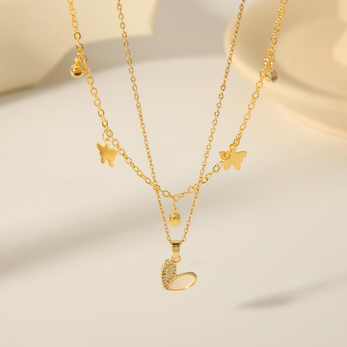 Vintage Style Inlay Star Eye Butterfly 18K Gold Plated Zircon Pendant Necklace