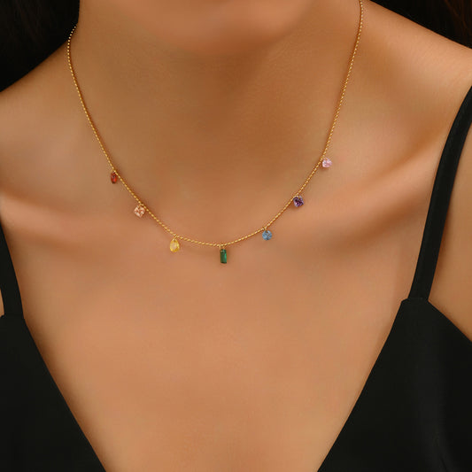 Vintage style color block beaded 18k gold plated necklace