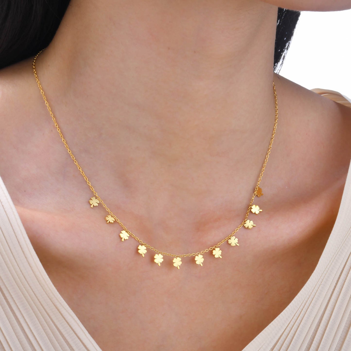 Cross four leaf clover lightning inlay zircon 18k gold plated necklace