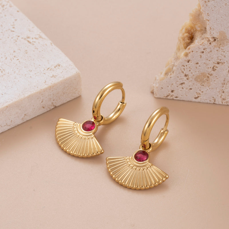 Geometric sector heart shape inlay zircon 18k gold plated drop earrings