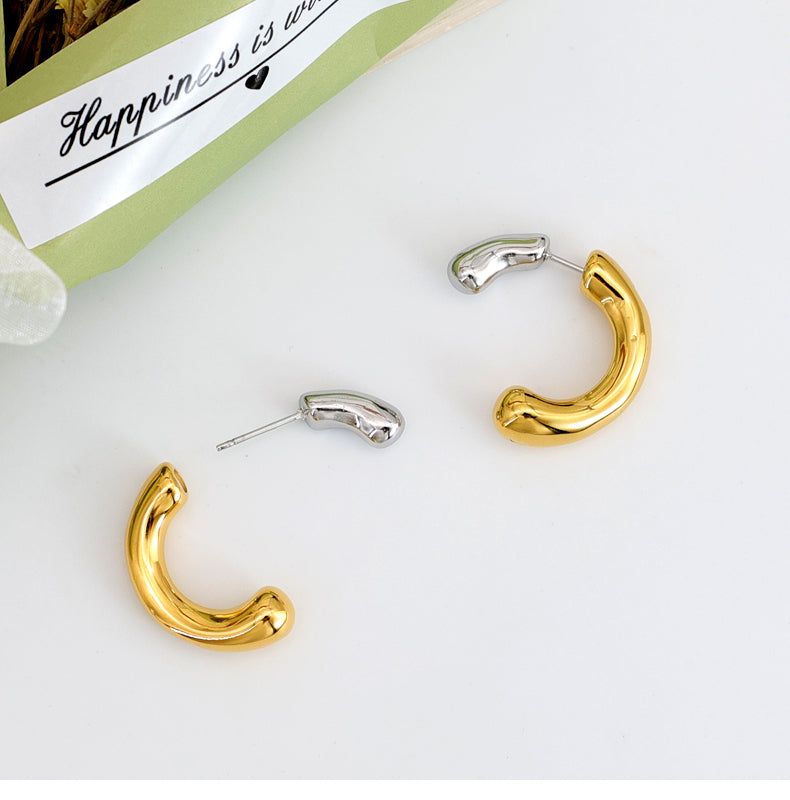 Geometric Inlay Pearl 18K Gold Earrings Ear Studs