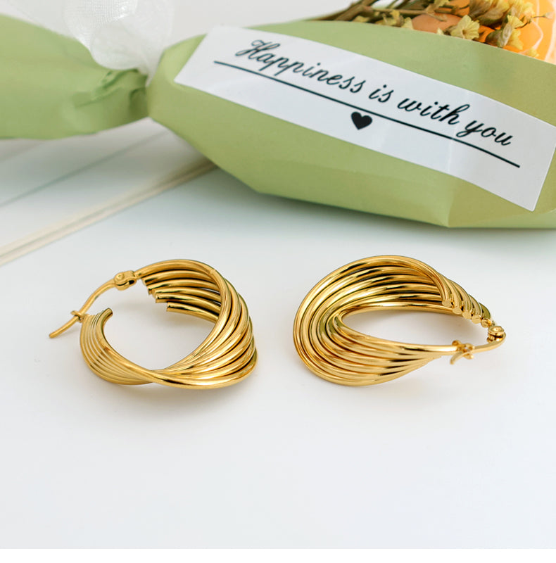Geometric Inlay Pearl 18K Gold Earrings Ear Studs