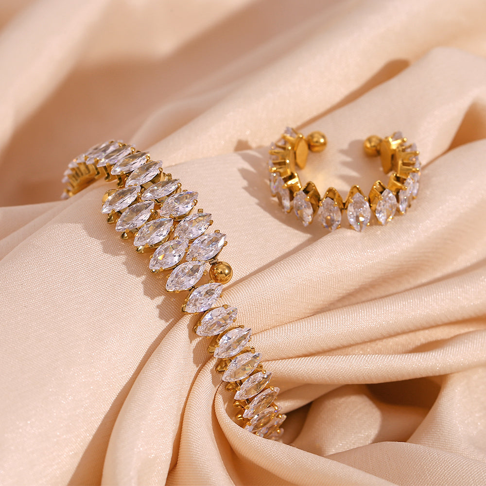 Classic style water droplets inlay 18k gold plated zircon rings bracelets