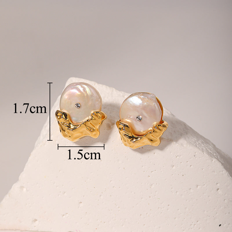 Baroque irregular inlay freshwater pearl 18k gold plated earrings