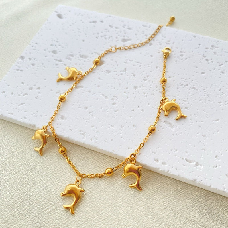 Starfish dolphin 18k gold plated women's anklet