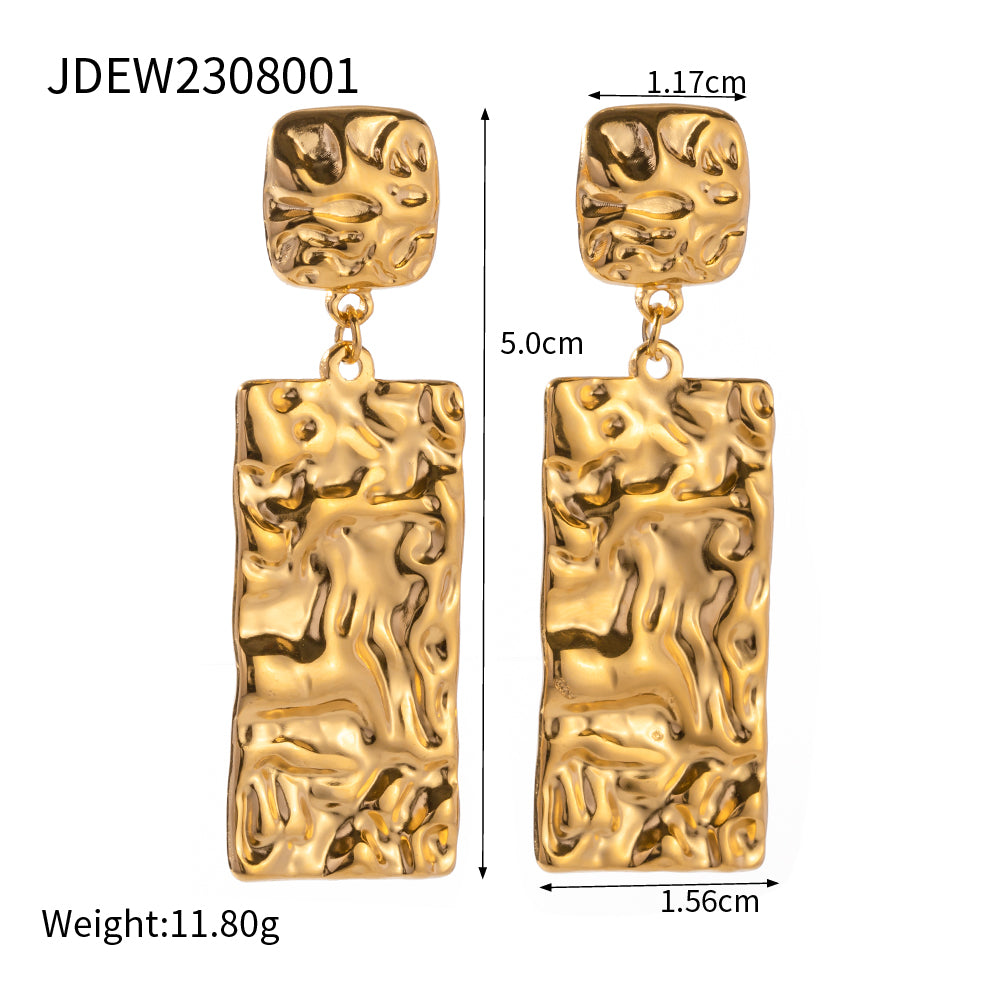 Rectangle pleated 18k gold plated drop earrings