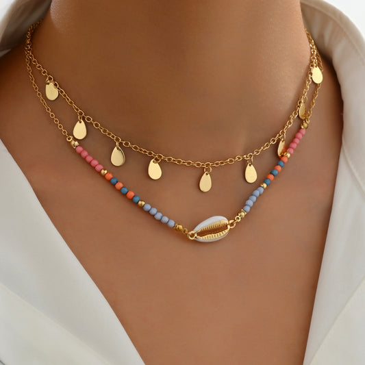 Bohemian Water Droplets Shell Layered Necklaces