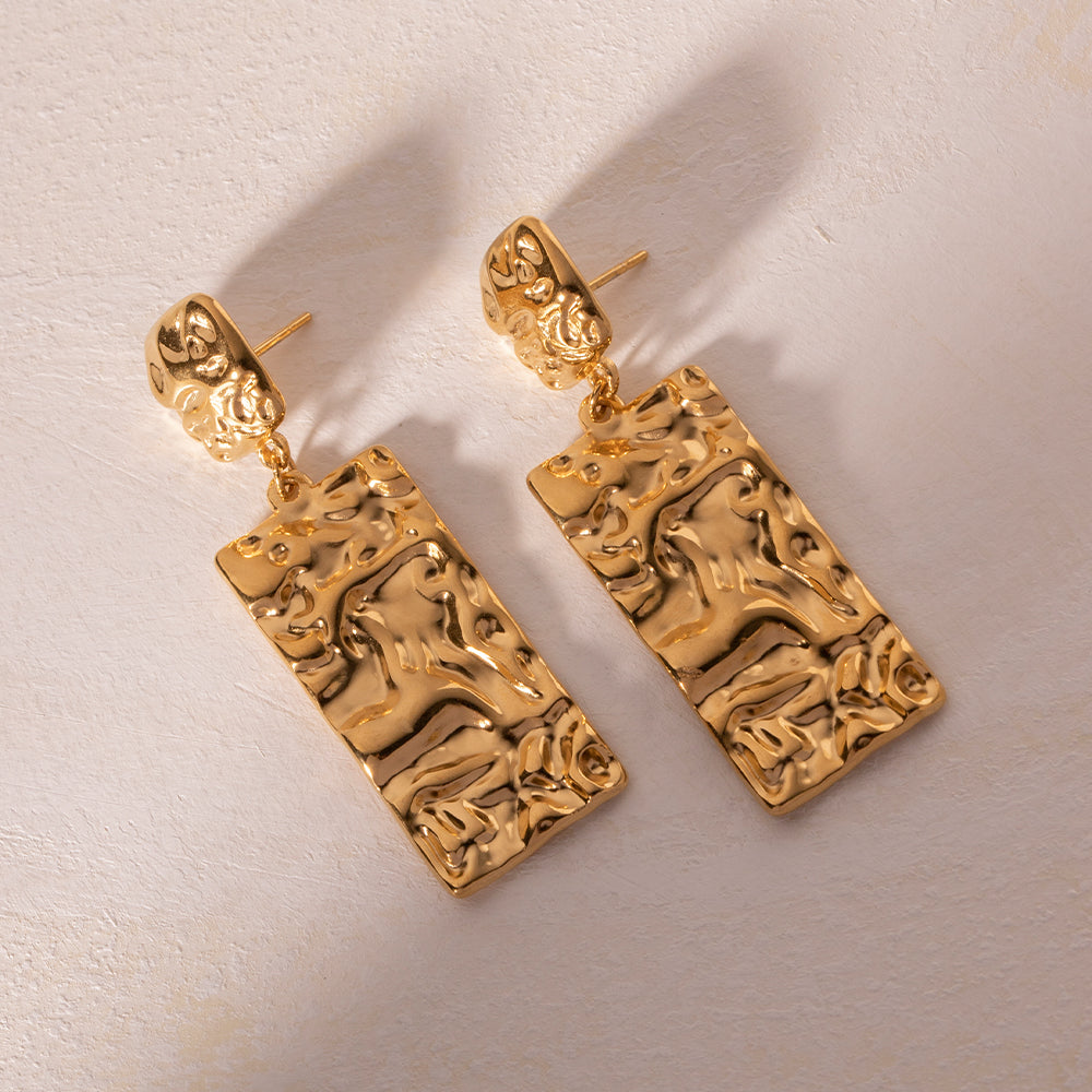 Rectangle pleated 18k gold plated drop earrings