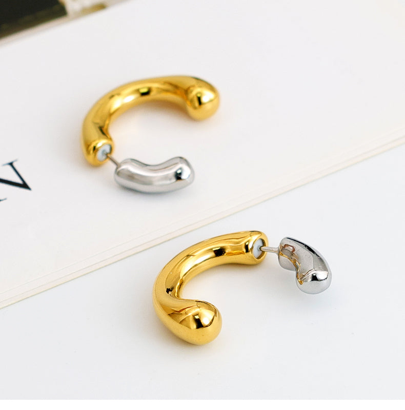 Geometric Inlay Pearl 18K Gold Earrings Ear Studs