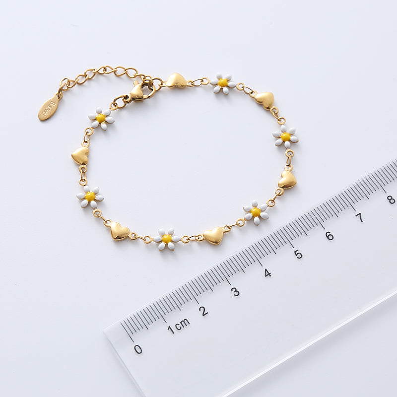 Heart & flower enamel gold plated bracelets
