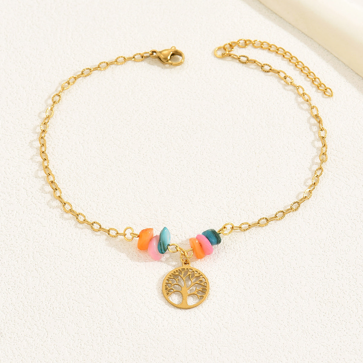 Bohemian beach tree beaded 18k gold plated women's anklet