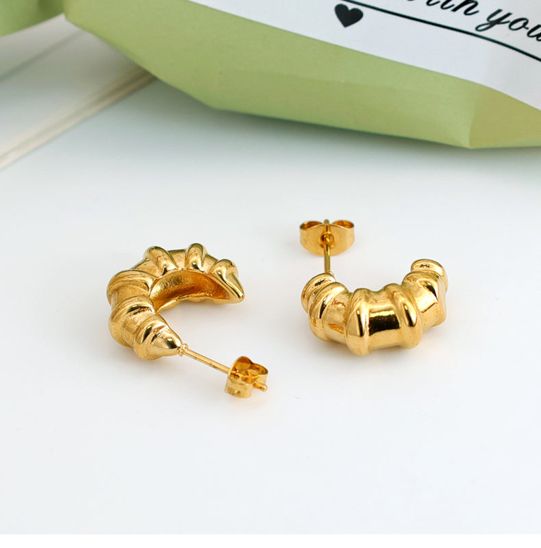 Geometric Inlay Pearl 18K Gold Earrings Ear Studs