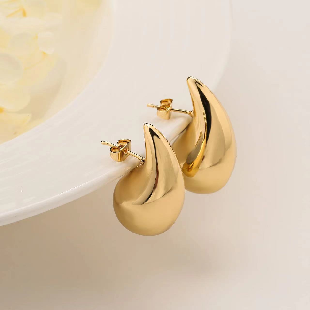 Water Droplets 18K Gold Plated Ear Studs