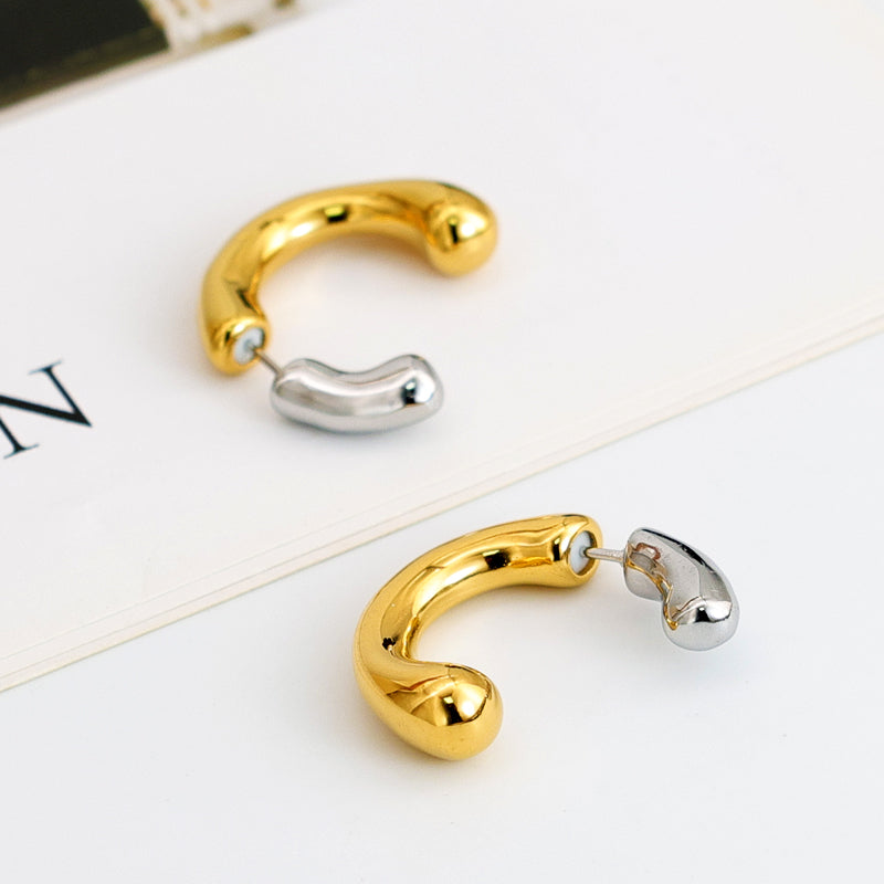 Geometric Inlay Pearl 18K Gold Earrings Ear Studs