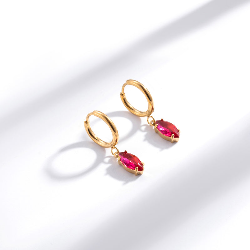 Geometric sector heart shape inlay zircon 18k gold plated drop earrings