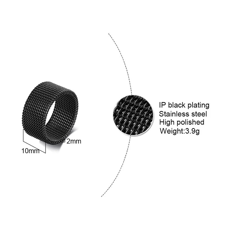 MENS MODERN STAINLESS STEEL MESH BAND RING