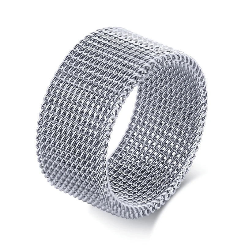 MENS MODERN STAINLESS STEEL MESH BAND RING