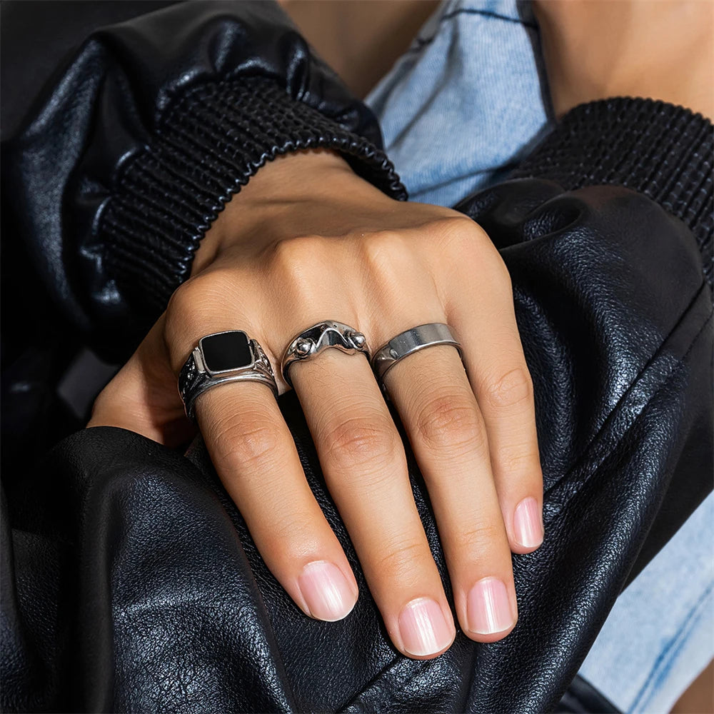 Men's Rings Set  Square/ Frog/ Ring